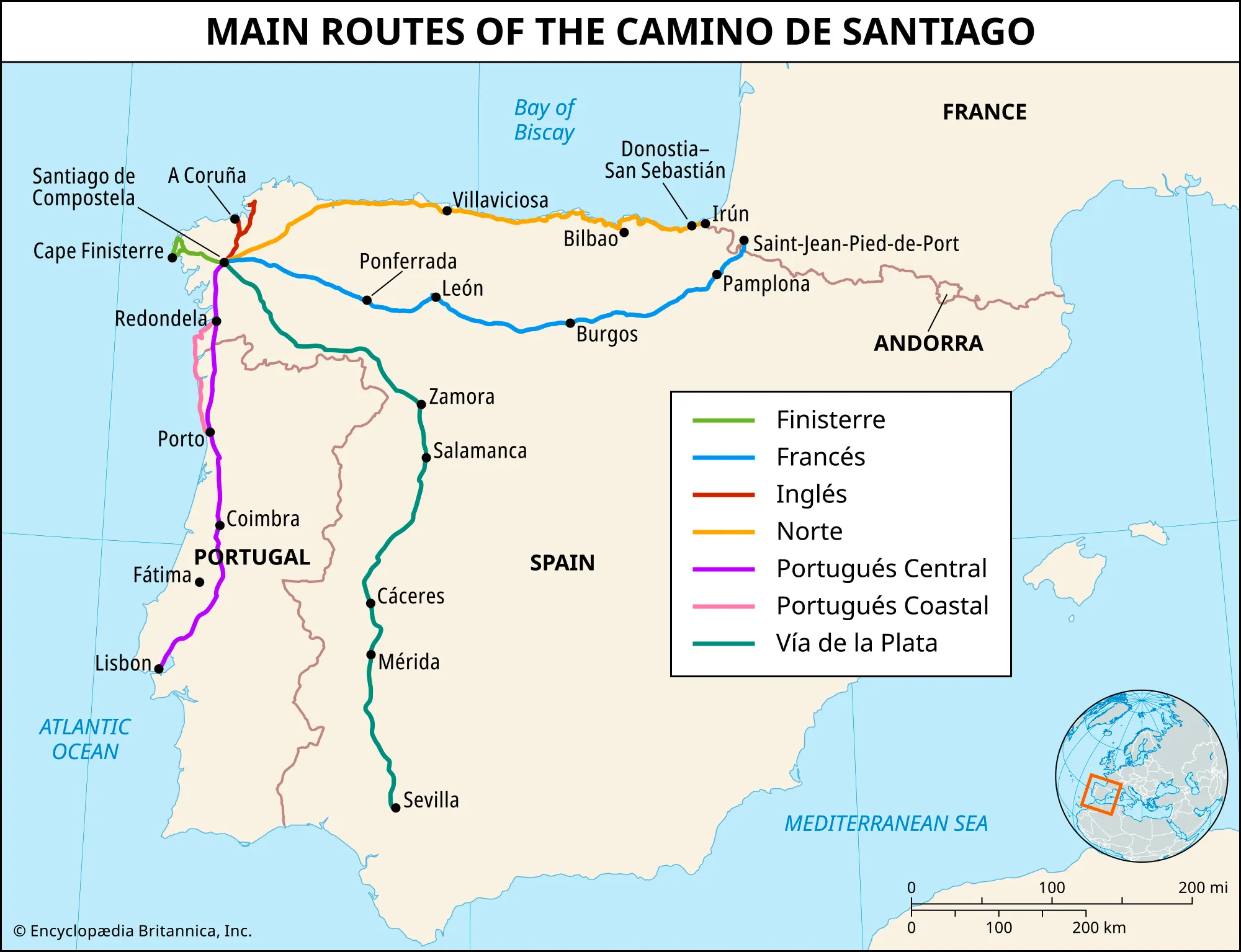 Mapa con todas las rutas del Camino de Santiago — el Primitivo parte desde Oviedo